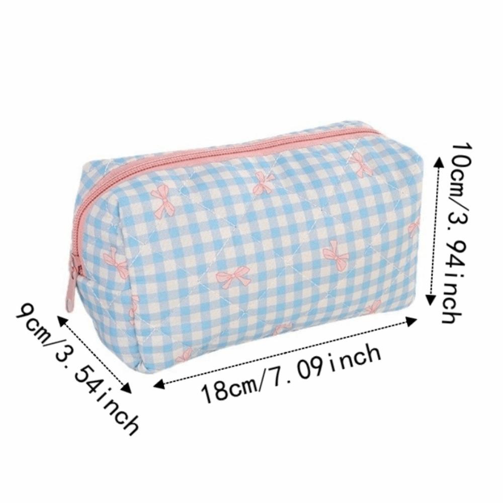 Large Capacity Plaid Bow Pattern Stationery Bag Lightweight Coin Purse Makeup Storage Bag Office