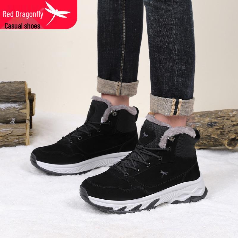 Red Dragonfly Men's Winter Thick-Sole Height-Increasing Warm High-Top Sneakers