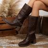 Western Boots Fashion Pointed Toe Sleeve Studded Belt Buckle Non-Slip Wear-Resistant Block Heel