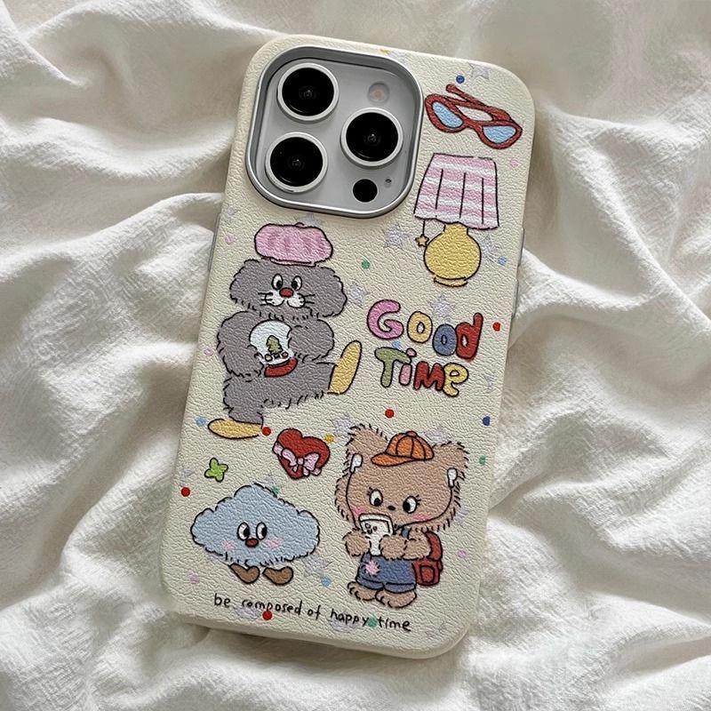 

Чехол для телефона с текстурой кожи «Маленький медвежонок», масляная живопись, для iPhone 11-Pro до 16-Pro Max iPhone 13 Pro