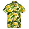 Men Summer Vacation Tropical Plants Pattern Short Sleeves Hawaiian Shirts Button Lapel Aloha Blouse
