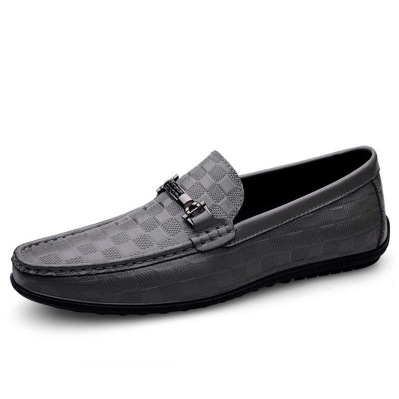 Men s Genuine Leather Plaid Moccasins - Large Size Slip-On Driving Shoes, Casual Flat Bottom Footwear 39