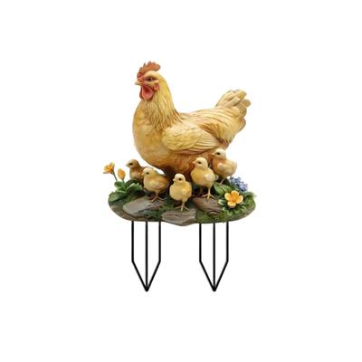Yellow Hen And Chicks Garden Stake - Outdoor Decorative Acrylic Figurine For Yard, Courtyard, And Landscaping