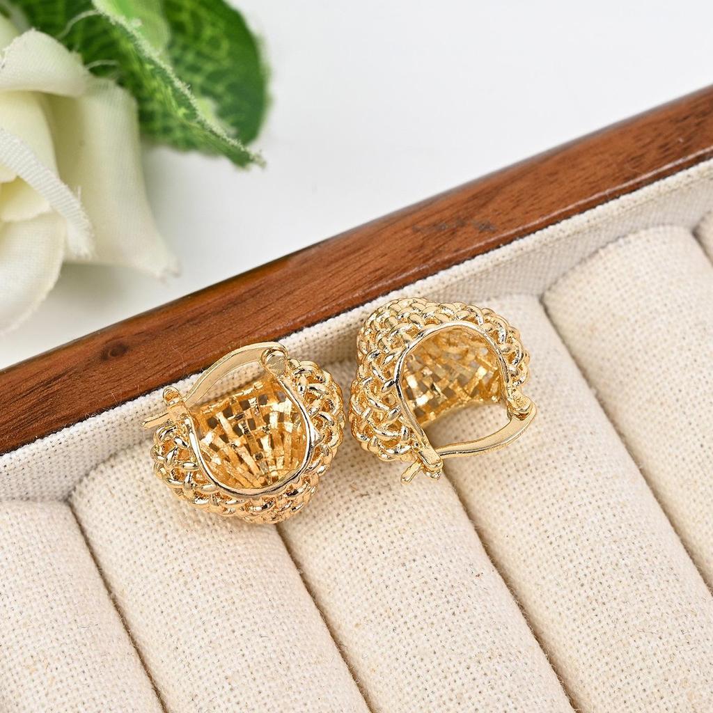 Gewebte 18 Karat Gold Kugelstecker - Damen Luxus Mode Ohr Manschetten