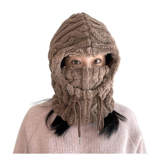 Winter Hat Scarf Combo Fleece Neck Warmer with Ear Protection Knitted Sherpa Hood Windproof Ski Face Covers Stretchy Beanies