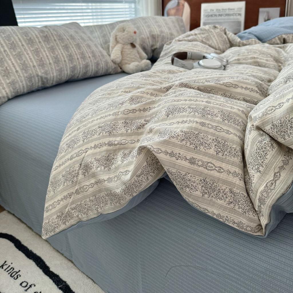 Duvet Cover Set  A-class Ultra Soft Jacquard Double-layer Yarn Washed Cotton Bedding Set  Floral Bed Sheet