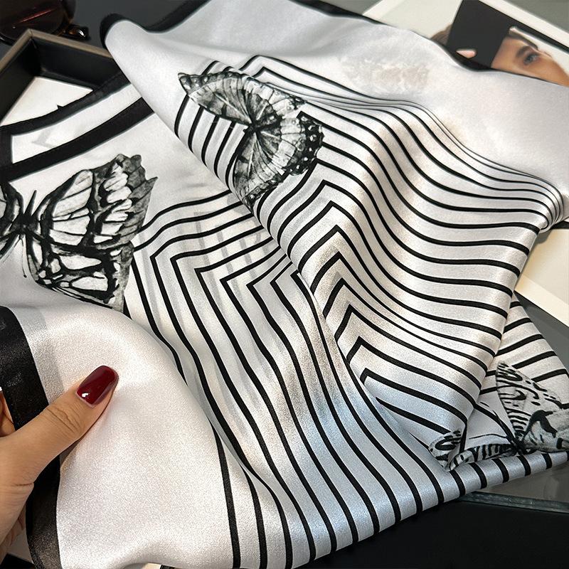 New 100% Natural Real Silk Scarf Women Hair Foulard Luxury High Quality Bandana Square Headband Hijab Poncho Scarves Pashmina