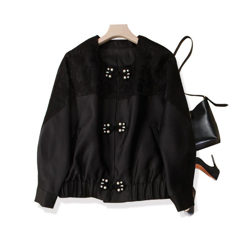 

Ретро Заказы от Крупных Брендов! Дизайн рукава «летучая мышь» Полиэстер Хлопок Ин Женский Весна и Осень Жемчужная Пряжка Короткое пальто Свободная шаль Black L