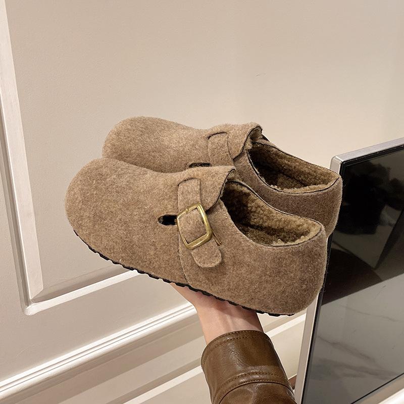 Jaguar fur gray fluffy shoes for women, new platform shoes for autumn and winter, plush bag head cotton shoes for women