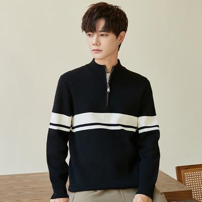 Suéter interno de outono e inverno, cor sólida, suéter de gola redonda de alta qualidade, tendência solta, suéter de malha casual masculino