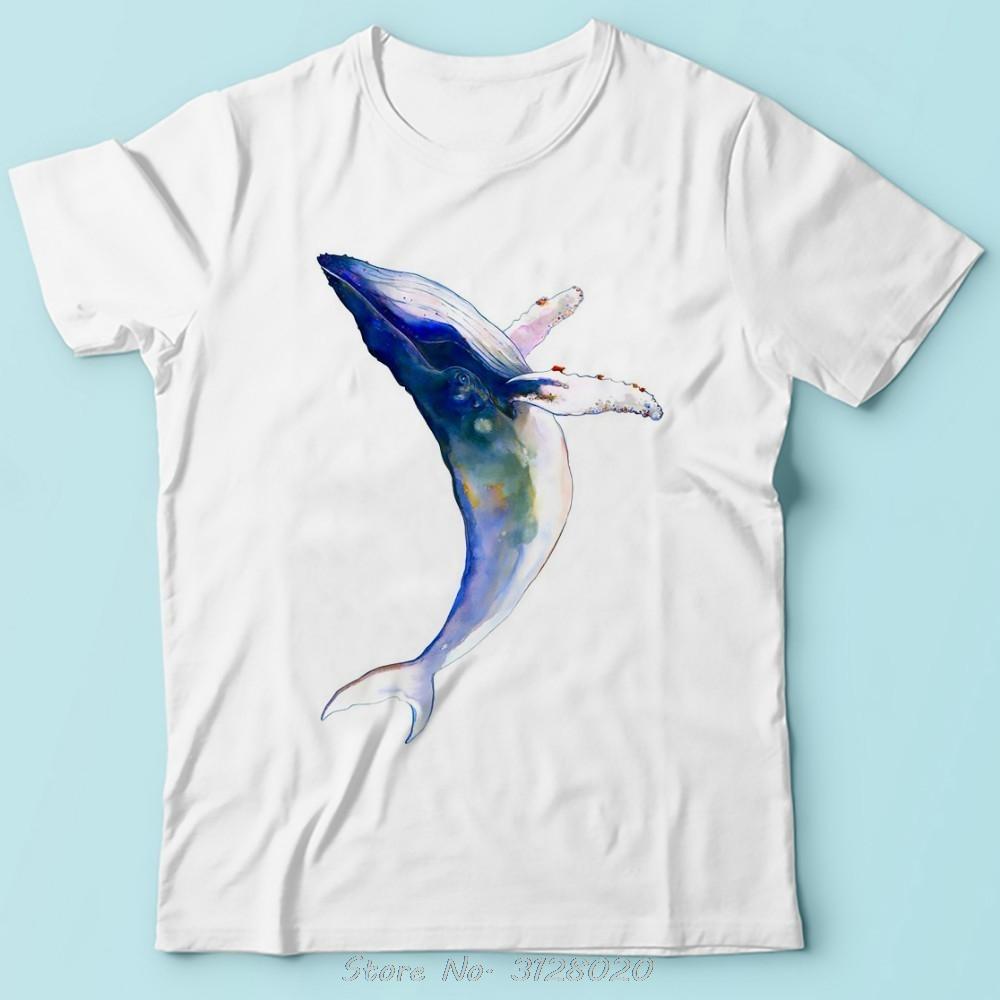 T-shirt Été Nouveau Baleine Aquarelle Drôle Hommes Manches Courtes Blanc Casual T-shirt Unisexe T-shirts Hip Hop Harajuku