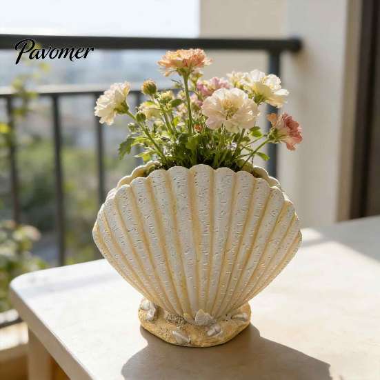 Small Decorative Indoor Planter Seashell Conch Succulents Planter, Resin Ocean-Themed Flower Pot with Drainage Hole, Wedding Table Centerpieces Beach