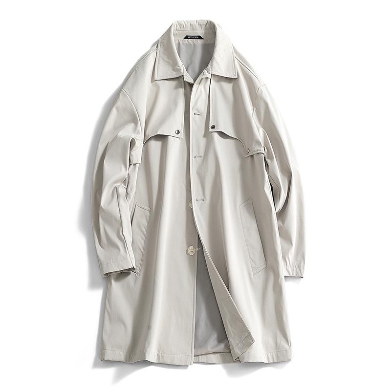 Men's Mid-Length Balmacaan Trench Coat with Rivet Detail - Versatile British Style Outerwear