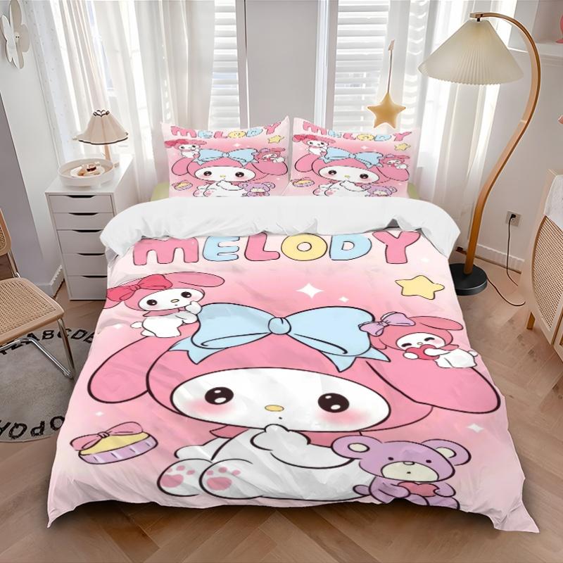 3pcs Pink Cute My Melody Sanrio Printed Bedding Set, Soft and Comfortable Quilt Cover for Bedroom, Guest Room (1 Duvet Cover + 2 Pillowcases