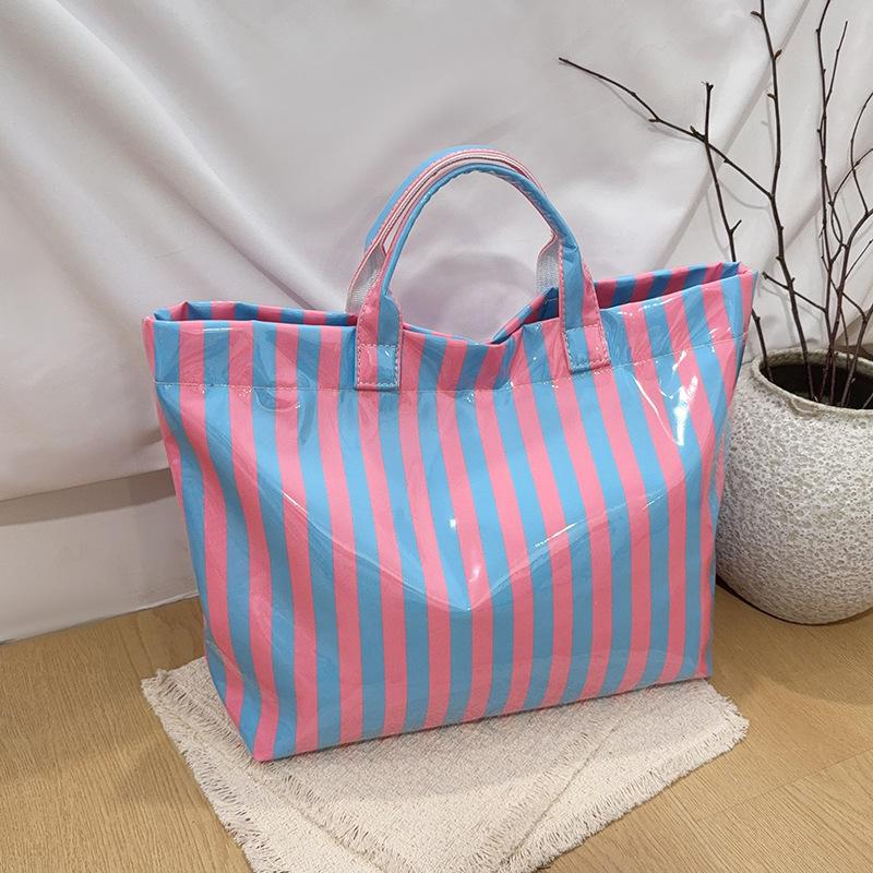 Efficient Striped Tote Bag Large Capacity Shoulder Handbag for Travel Needs
