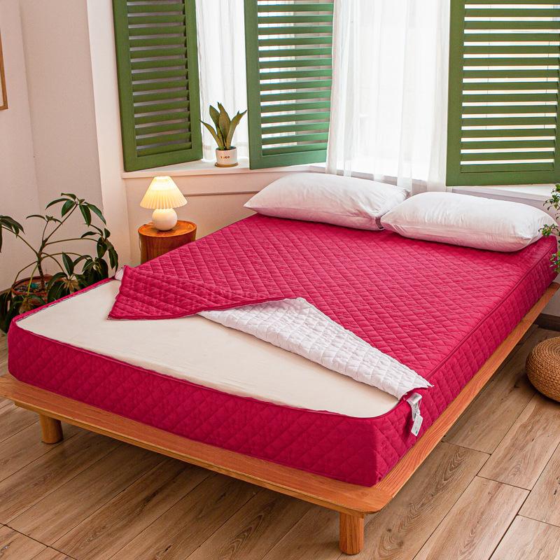 Solid Color Zipper Quilted Mattress Cover King Queen Twin Size Removable Six-sides All-inclusive Anti-mite Bed Protector Cover