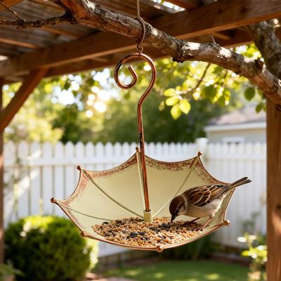 Outdoor Umbrella Bird Feeder, Retro Umbrella Bird Feeder Tray, Decorative Hanging Bird Feeder for Garden Backyard Birds
