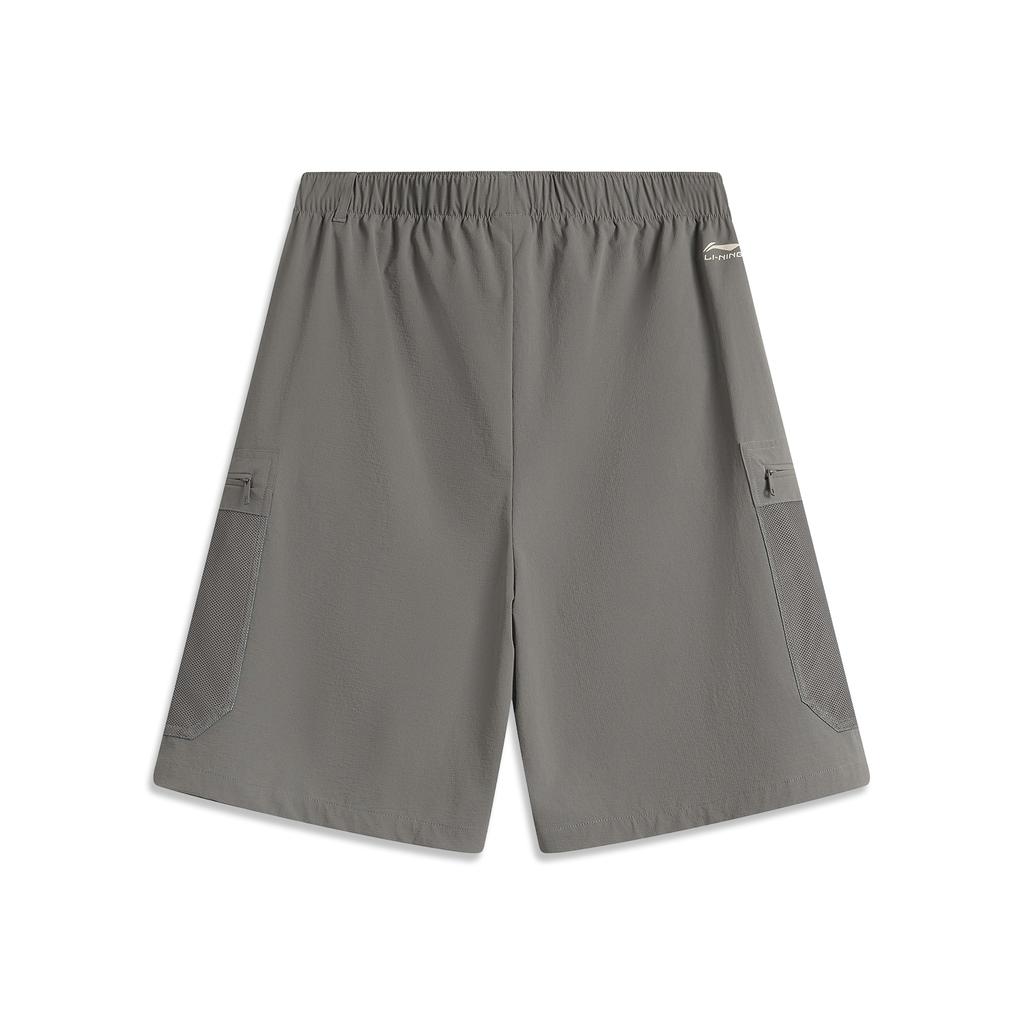 Li Ning Sports Lifestyle Series Solid Color Mid Waist Breathable Versatile Straight Leg Sports Shorts Men shorts Asphalt-Gray AKSV285-1