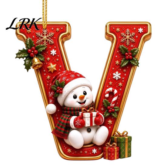 Decorative Gift Tags Cute Snowman Letter Christmas Ornament, 2D Flat Personalized A-Z Alphabet Tree Ornaments Acrylic Hanging Pendant for Xmas
