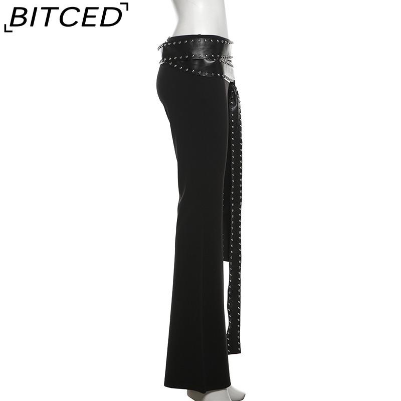 BITCED Summer Women's Solid-Color Slim-Fit High-Waisted Streetwear Casual Straight-Leg Slightly Flared Pants