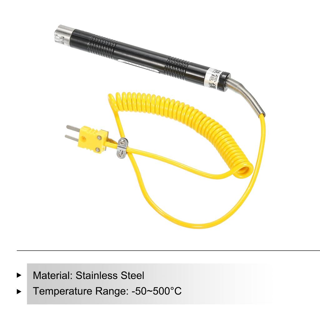 uxcell K-Type Surface Thermocouple Temperature Probe Sensor, Stainless Steel, -58-932°F (-50-500°C), 1.7 M, 15x15 mm