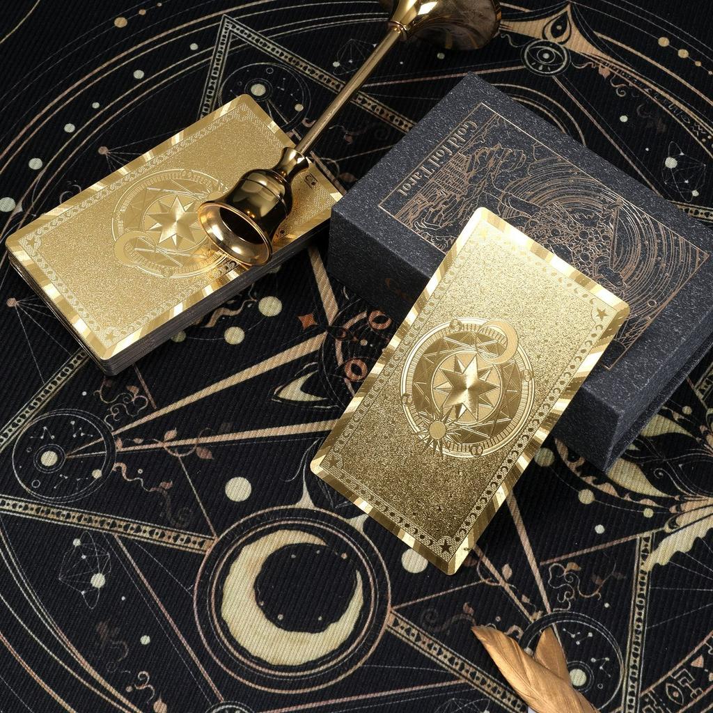 Golden Card Back Gold Foil Tarot Hot Stamping PVC Waterproof and Wear-resistant Board Game Card Divination Gift Set Luxury