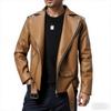 Autumn Winter Casual Men's PU Leather Jacket Fashion Slim Fit Turn Down Collar Moto Biker Coat Trendy Men's Outerwear