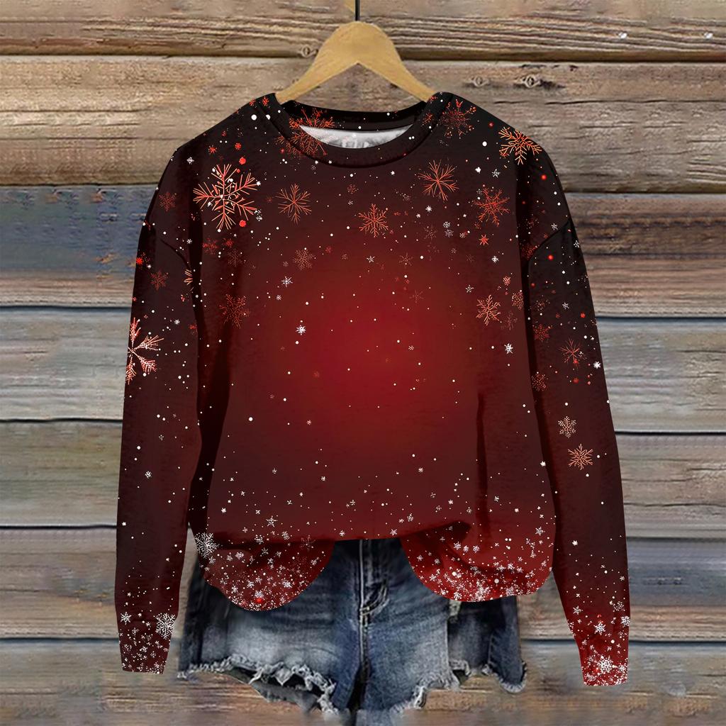 Women's Christmas Printed Casual Fashion Long Sleeve Round Neck Pullover Top