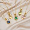 Elegante Quadratische Kristall Doppelanhänger Halskette Damen Vergoldete Choker Kette Mit Geburtsstein Farben Leicht Geometrisch