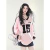 Women's V Neck Long Sleeve Sweatshirt Loose Fit Streetwear Stripe Sleeve Number Letter Print Pullover Top Casual Autumn Sporty Sweatshirt