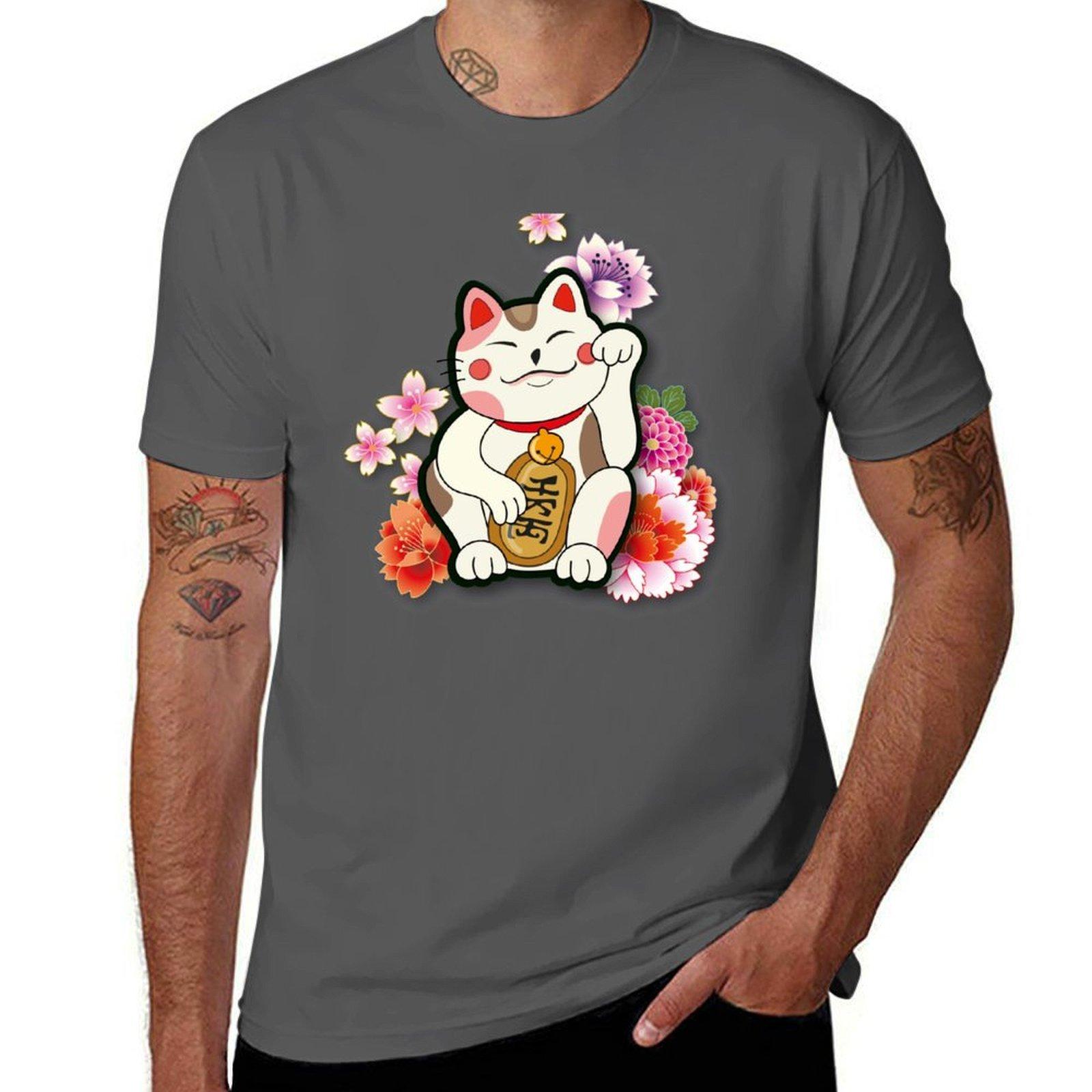

Maneki Neko T-Shirt t shirt man cotton t shirts for man cotton funny T-Shirt 4XL
