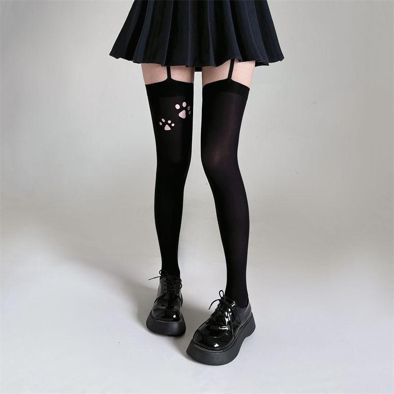 Velvet Stockings Small Tits Dog Paw Print Suspenders Stockings Cute Cartoon Socks Cat Paw College Wind Knee Socks