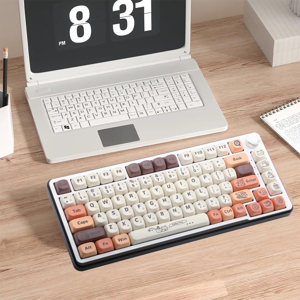 134 Teclas PBT Teclas Tema Gato Café Perfil MOA Teclas Sublimação de Tinta 5 Lados para Teclado Mecânico 60% 65% 75% 100%