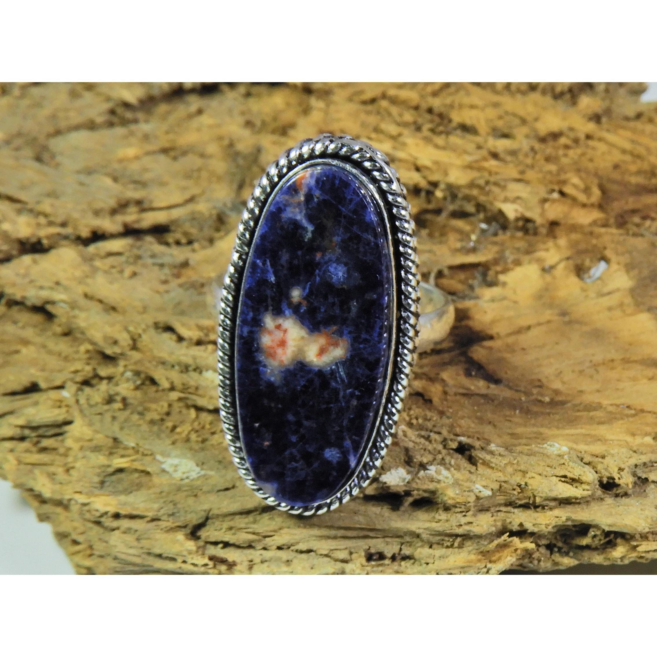 

Natural Blue Sodalite 925 Solid Sterling Silver Ring Size US-9 PG-148