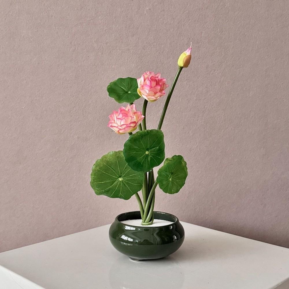 New Pink Artificial Lotus Flowers Decorative Floral Artificial Faux Plants Lotus Leaves Fake Water Lily Flower Patio Pond