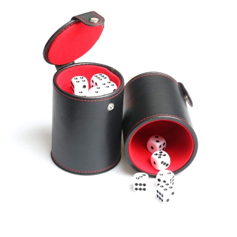 Bar Party Dices Game Accessories Dices Box PU Leather Dices Cup Container with 5 Dices for Game Playing Party Favor Toy