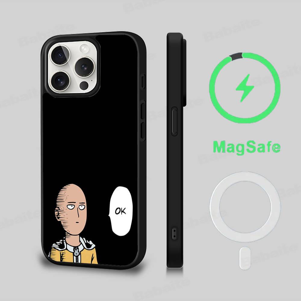 One P-Punch Man Saitama Phone Case Magnetic Case For IPhone 16 14 13 12 11 15 Pro Max Plus For Magsafe Wireless Charge Cover