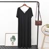 Modal Casual V-neck Dress for Women Summer Backless Cross Tie Short Sleeve Dress Solid Loose Breathable Lightweight Comfortable Plus Long Dress