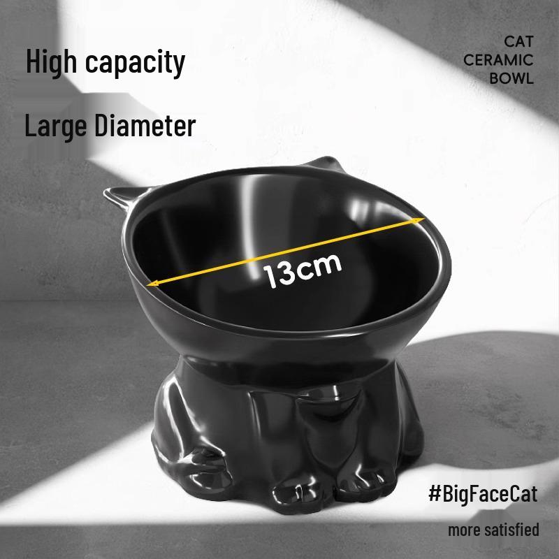 Slanted Black PVC Cat and Dog Bowl - High-Footed, Anti-Tip Design To Protect Cervical Spine