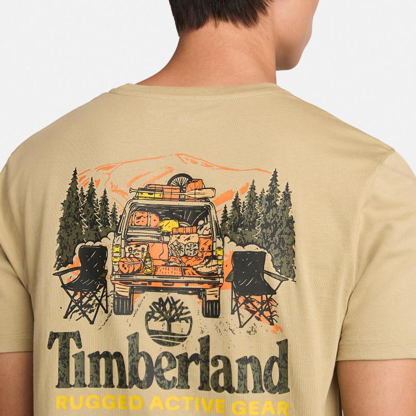 Timberland Outdoorowy Casualowy Oddychający T-shirt z Krótkim Rękawem z Nadrukiem Męski Top Lukrecjowo-Żółty A6AAU-DH4