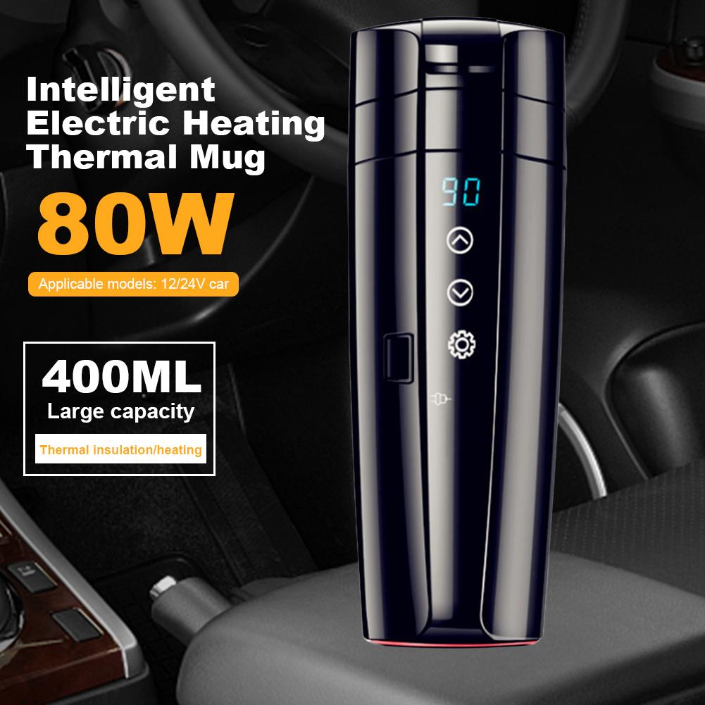 400ML Car Kettle Electric Heating Cup 12V-24V Stainless Steel Car Water Warmer Bottle LCD Display Heat Preservation Coffee Mug