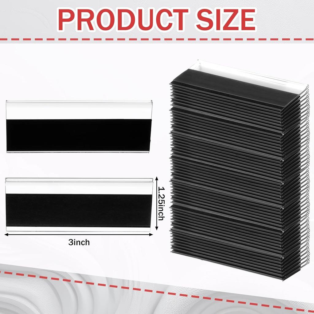 Fainne 50 Pcs 1.25" H Magnetic Shelf Label Holders for Metal Racks and Shelves, 3'' Long Clear Magnetic Shelf Label Strips Gondola Price Tag talled