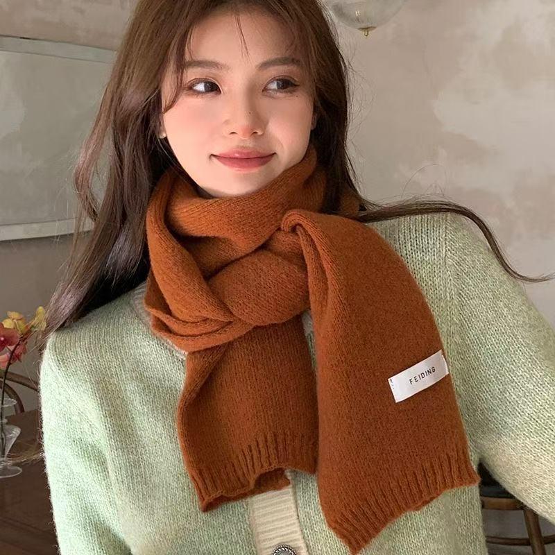 Cute Solid Color Plush Knitted Scarf Winter Warm Cold-proof Neck Guard Scarf Student Neckband Girly Fashion Mountaineering Glove