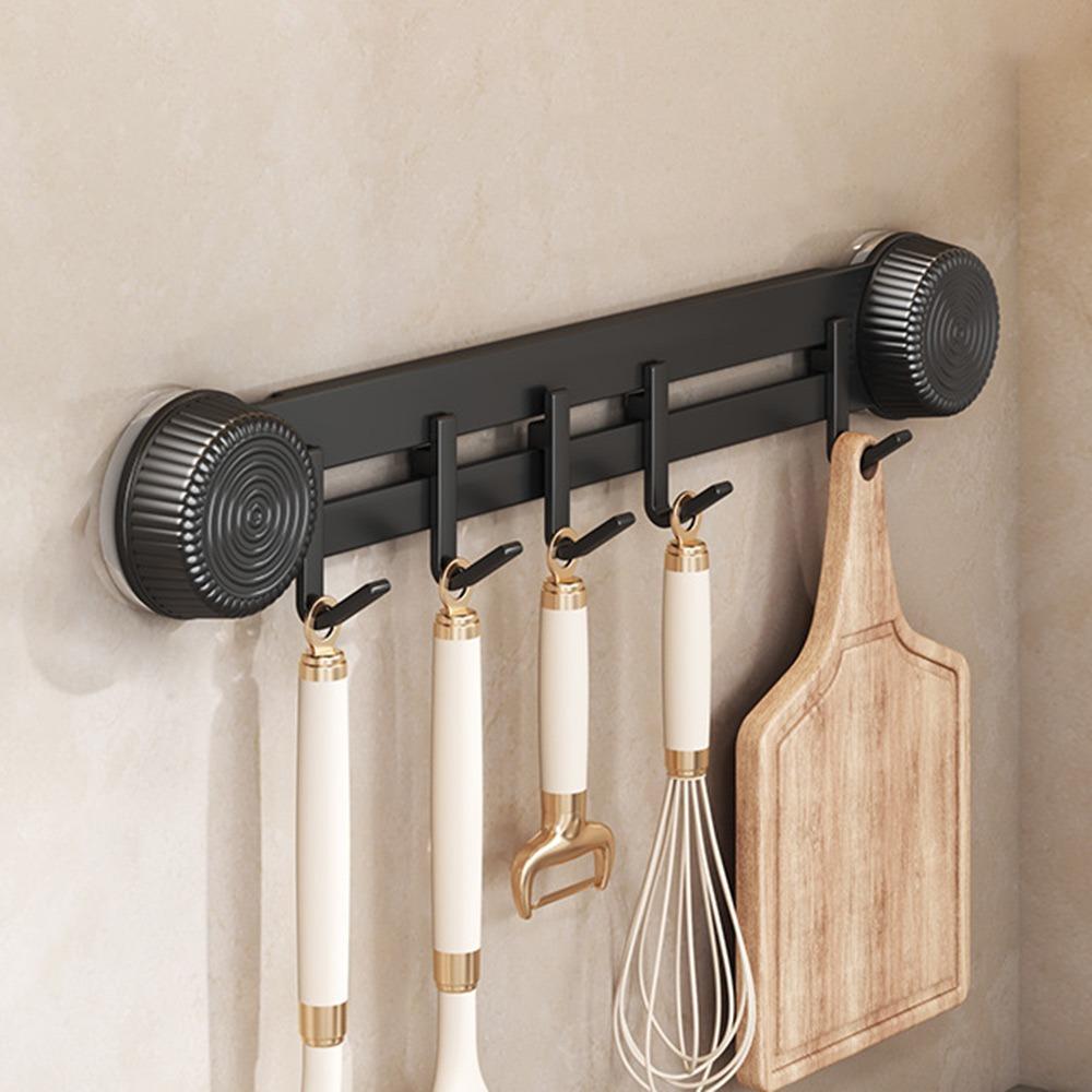 

Punch-Free Coat Hanger Wall Mounted Door Rear Hook Portable Suction Cup Hooks Bathroom Accessories Black/5 Hooks