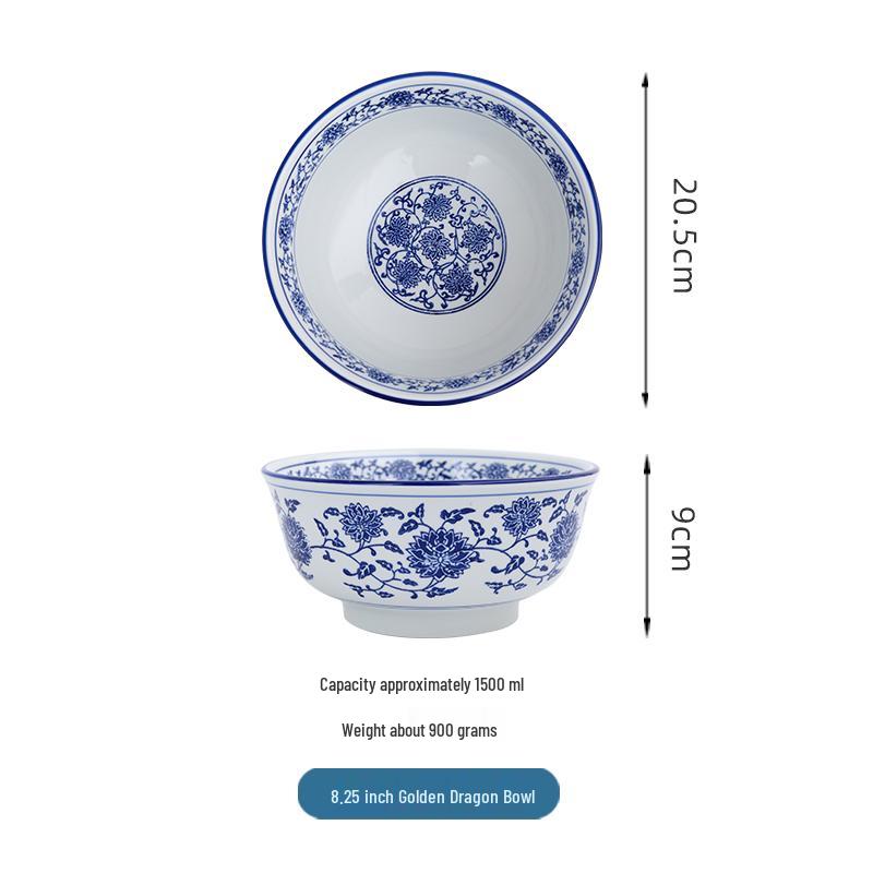 Seven-Inch Blue and White Chinese Porcelain Noodle Bowl - Anti-Scalding, Thickened Ceramic for Beef or Cold Noodles