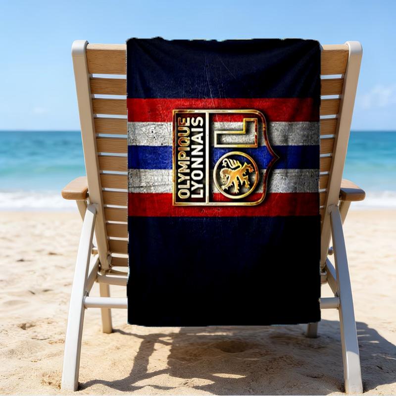 Lyon Football Crest Printed Beach Towel, Super Soft Microfiber, Perfect Gift Birthday, for Pool, Beach, Travel, for Family and Friends