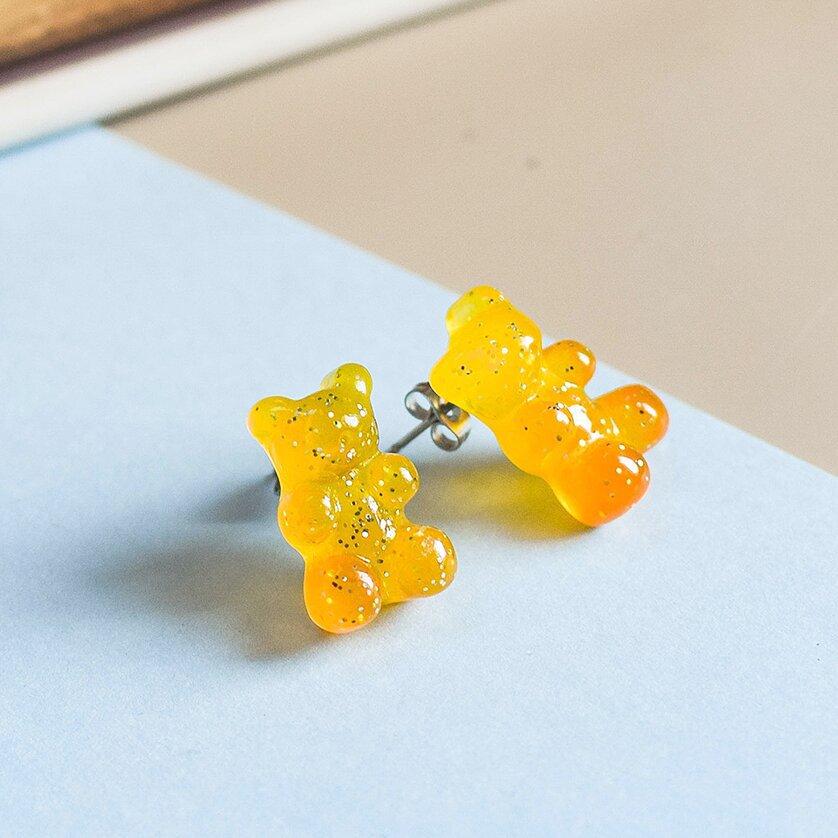 Wholesale Gummy Bears Studs Earrings For Women Teens Girls Gradient Color Sequin Bear Earring Fashion Zircon Birthday Gift