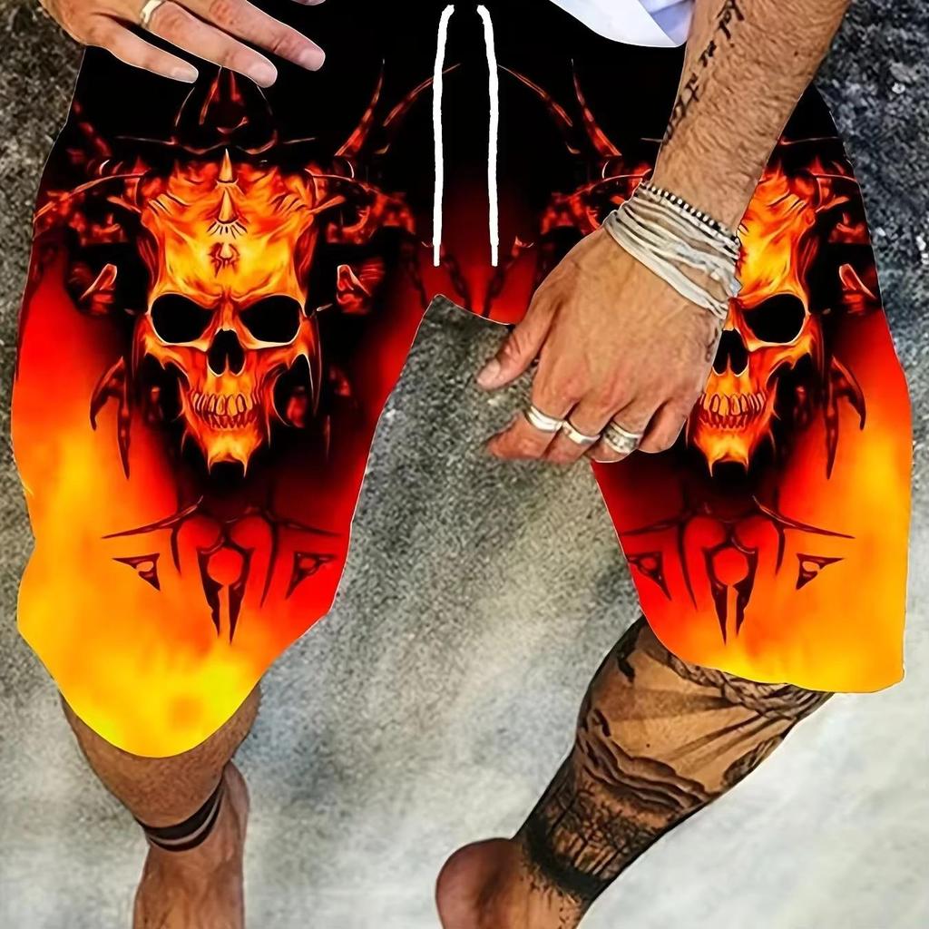 Totenkopf-Print Dämon Geist Dunkles Training Muay Thai Kickboxen Boxen MMA Shorts Unisex Fitnessstudio Fitness Workout Schnelltrocknend Elastischer Bund