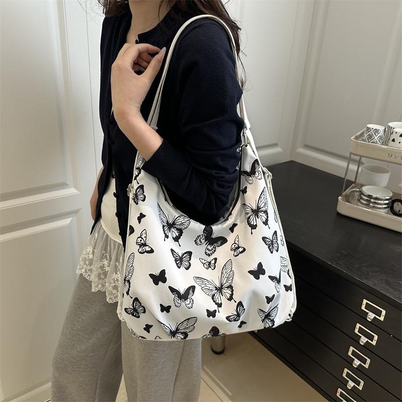 Literary and sweet shoulder armpit bag, fresh printing casual large-capacity tote bag, student class commuting backpack