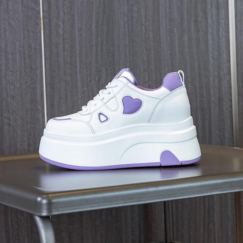 

8CM Microfiber Leather Vulcanize Autumn Platform Vulcanize Women Chunky Casual Sneaker Loafer High Brand Comfy Spring Shoes 2025 39